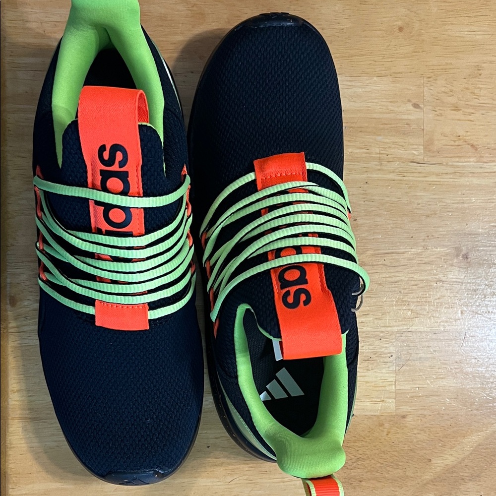 Adidas Kids Black and Neon Green Sneakers
